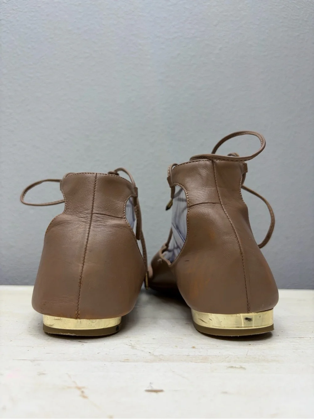 Aquazzura Brown Leather Christy Lace Up Flats Size 42
